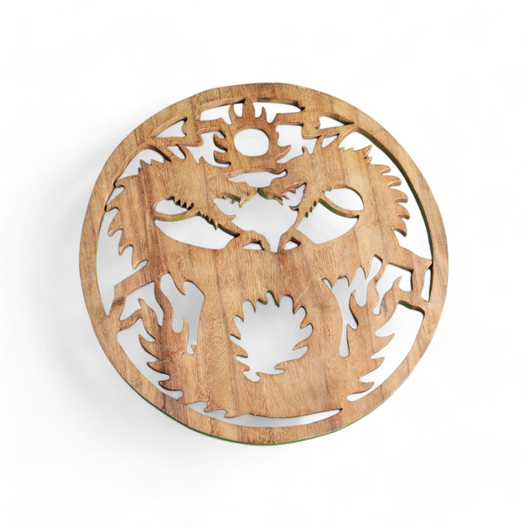 Hand-Carved Wooden Wall Art with Twin Dragons | Code 215