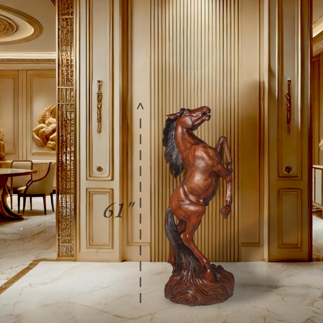 Hand-Carved Wooden Horse Sculpture – “Regal Charger” | Code 158