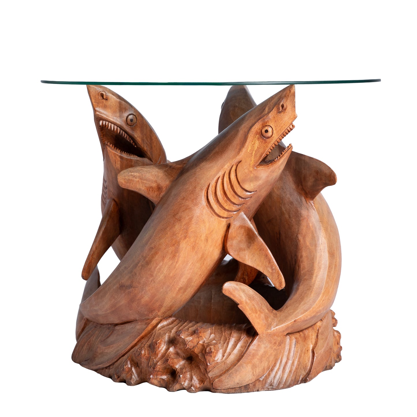 Handcrafted Decorative Wood Table with Shark Sculpture Design | Code 70
