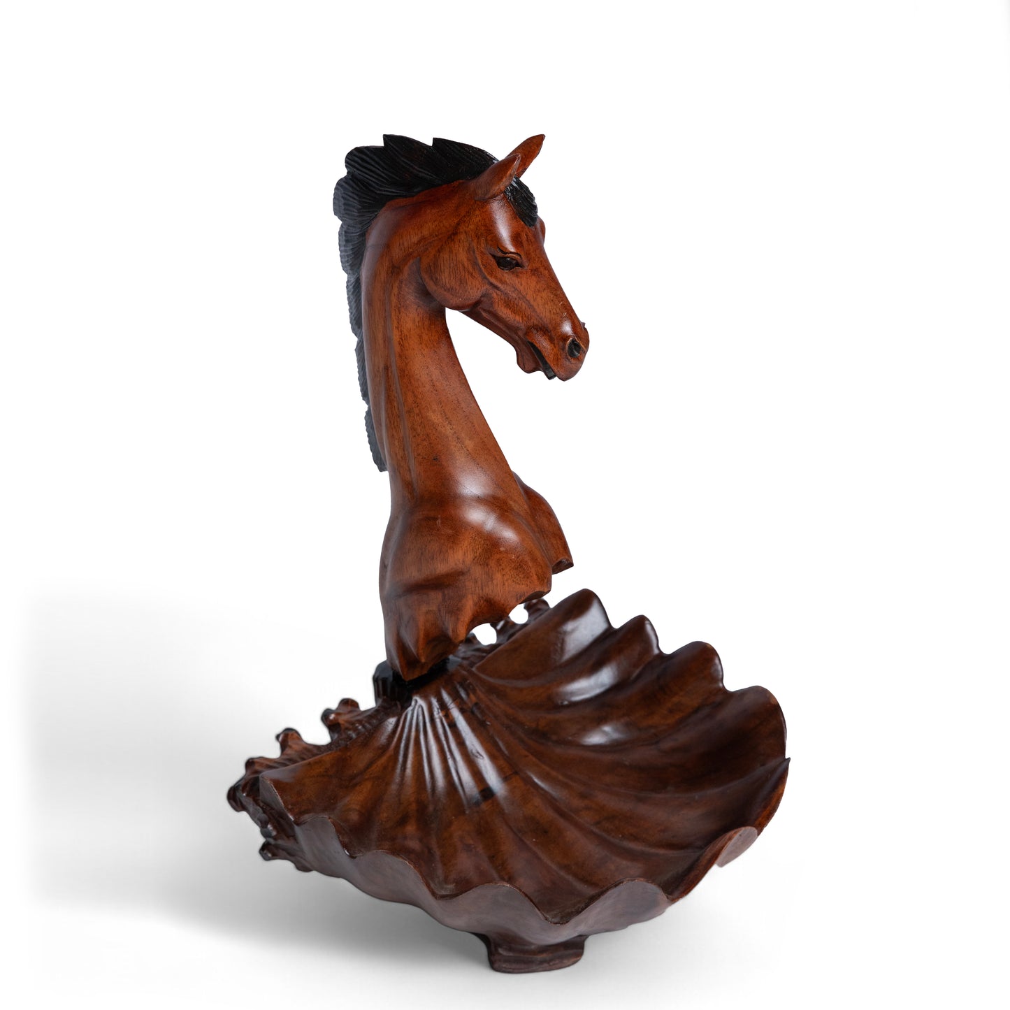 Hand-Carved Wooden Horse and Shell Sculpture | Code 135