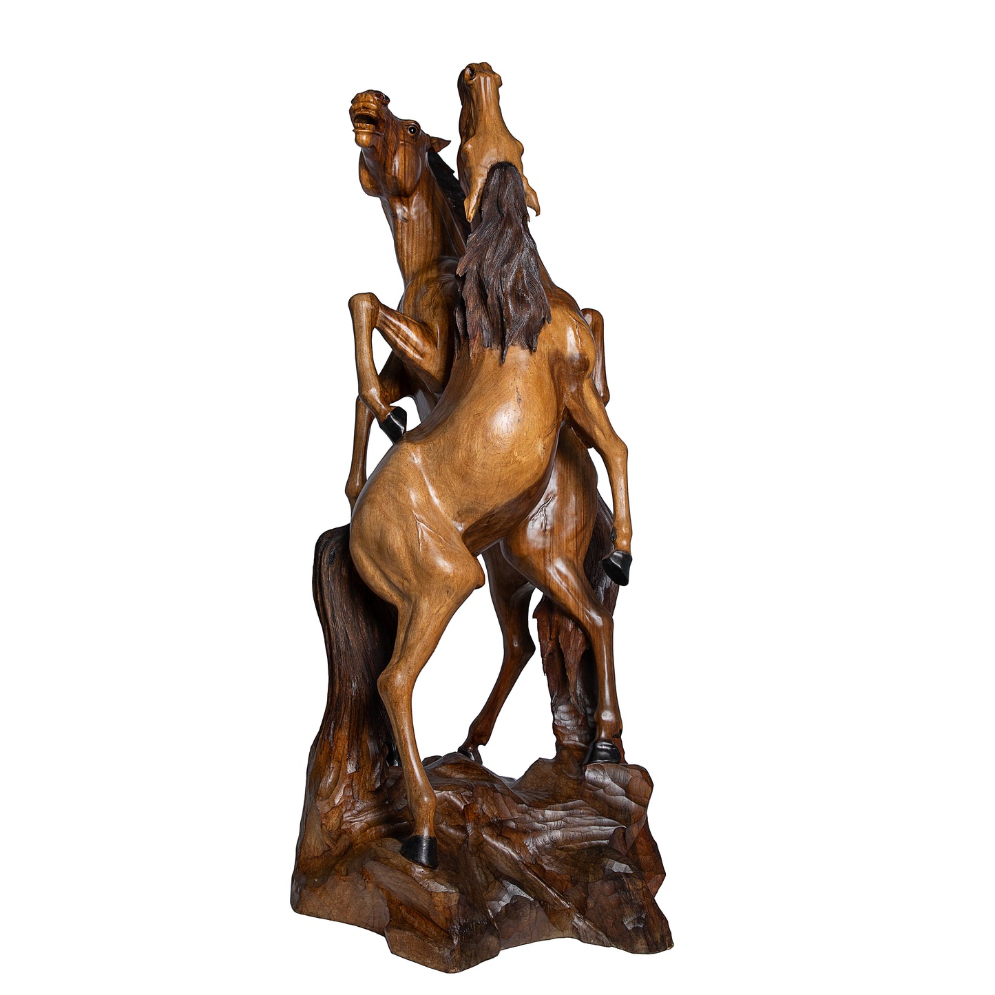 Hand-Carved Wooden Horse Sculpture – “Majestic Duel” | Code 159