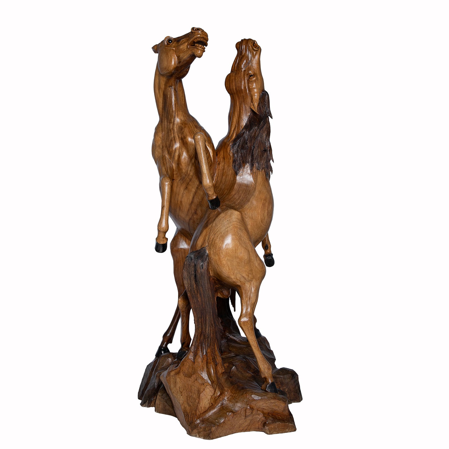 Hand-Carved Wooden Horse Sculpture – “Majestic Duel” | Code 159