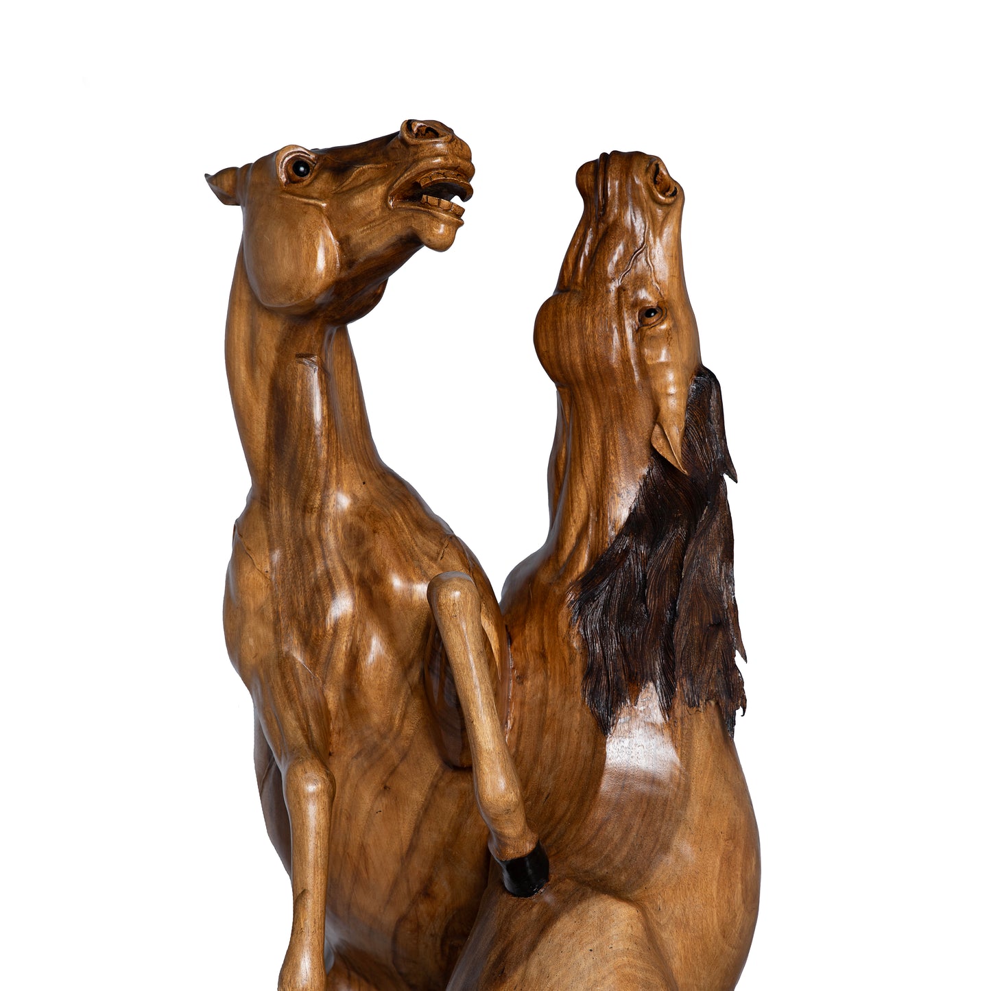 Hand-Carved Wooden Horse Sculpture – “Majestic Duel” | Code 159