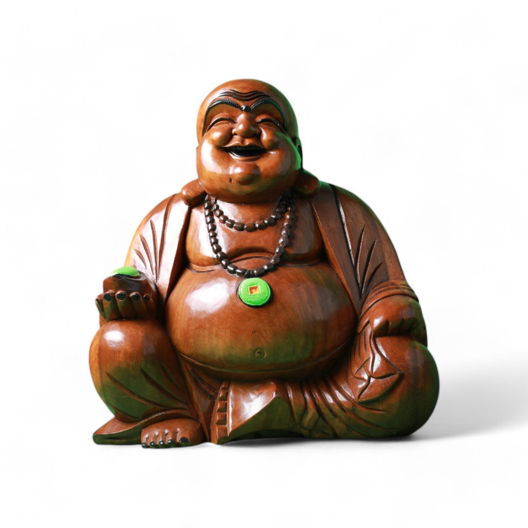 Handcrafted Wooden Happy Buddha Statue - Symbol of Joy and Prosperity |Code39-1