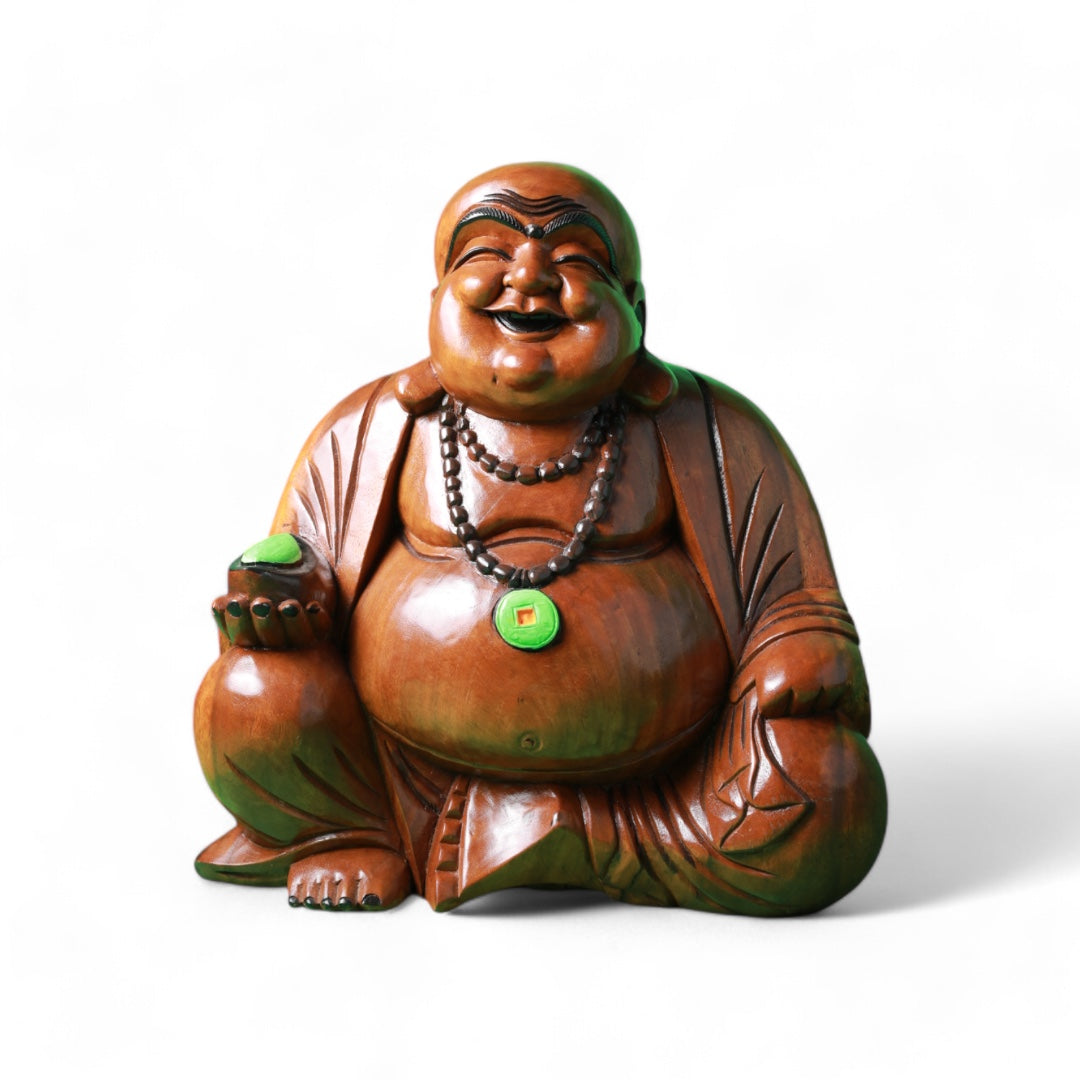 Handcrafted Wooden Happy Buddha Statue - Symbol of Joy and Prosperity |Code39-1