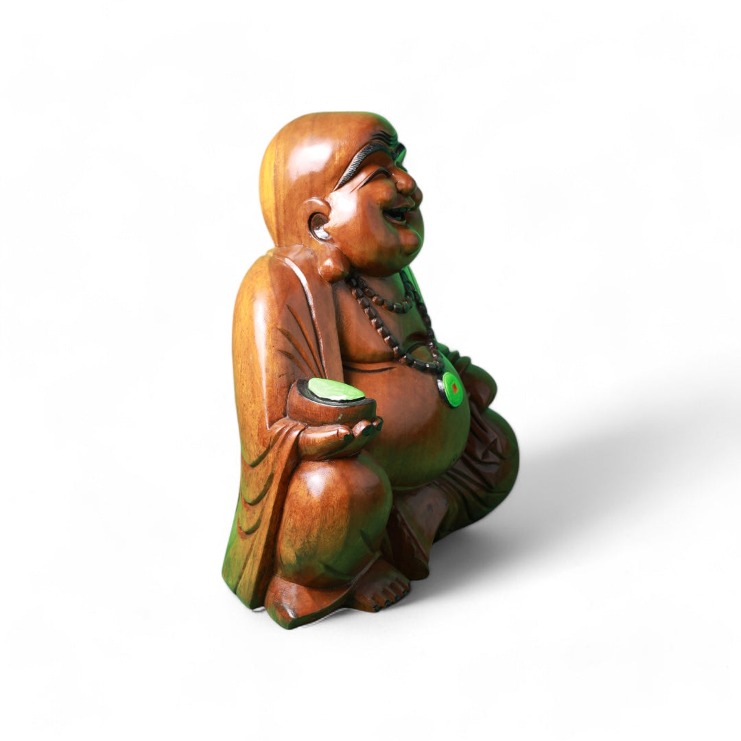 Handcrafted Wooden Happy Buddha Statue - Symbol of Joy and Prosperity |Code39-1