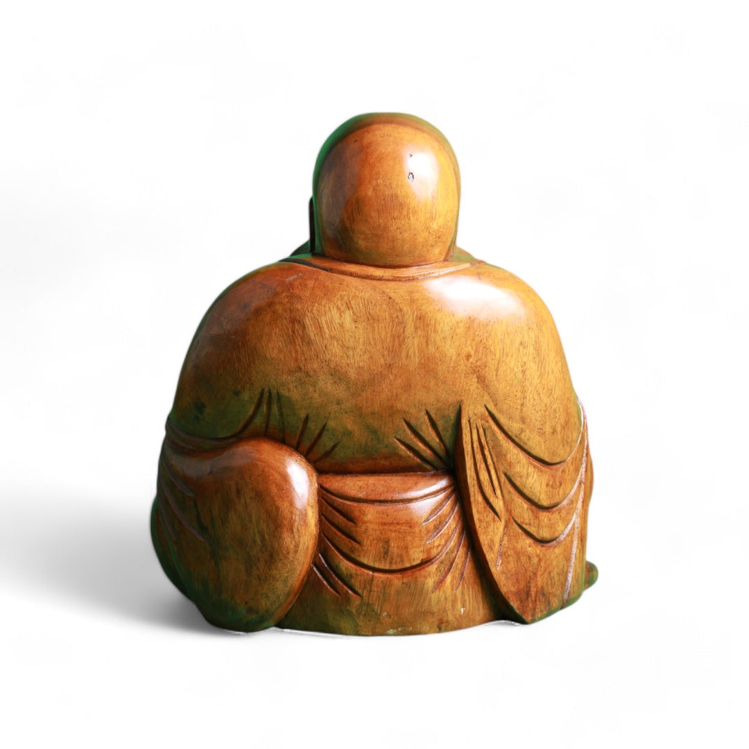 Handcrafted Wooden Happy Buddha Statue - Symbol of Joy and Prosperity |Code39-1