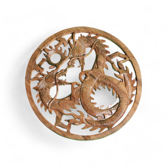 Hand-Carved Wooden Wall Art with Twin Dragons | Code 215