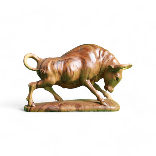 Handcrafted Decorative Wood Sculpture of a Powerful Bull | Code 109