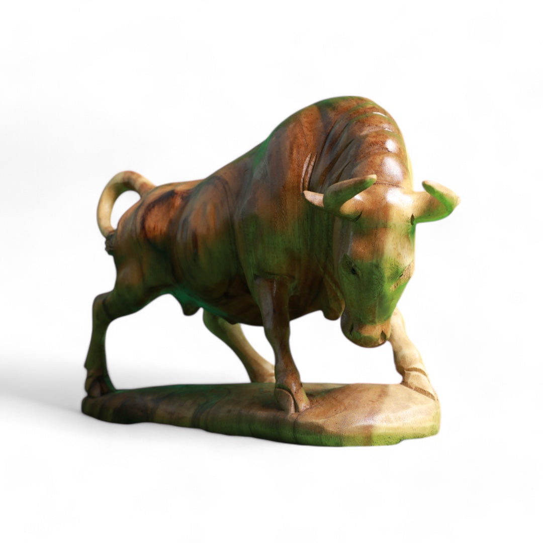 Handcrafted Decorative Wood Sculpture of a Powerful Bull | Code 109