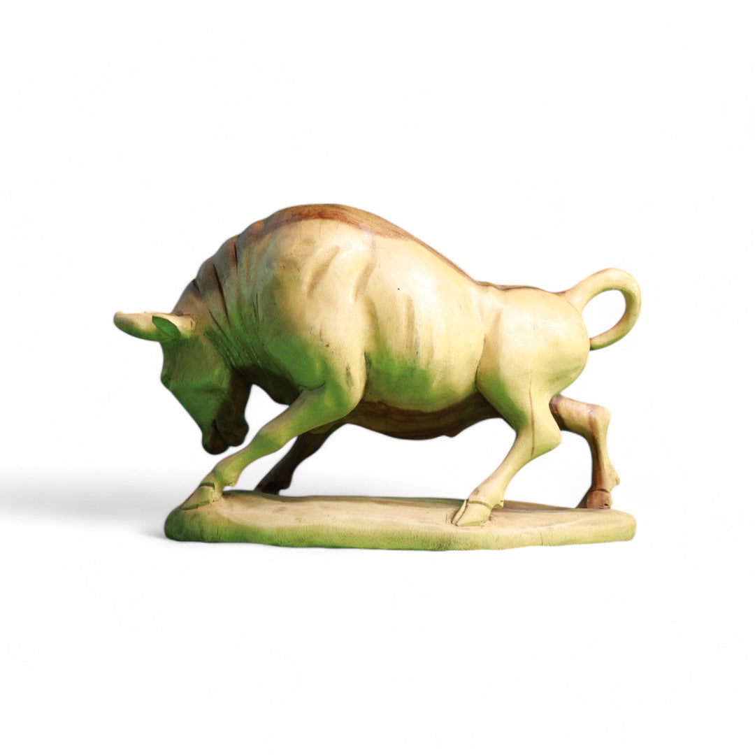 Handcrafted Decorative Wood Sculpture of a Powerful Bull | Code 109