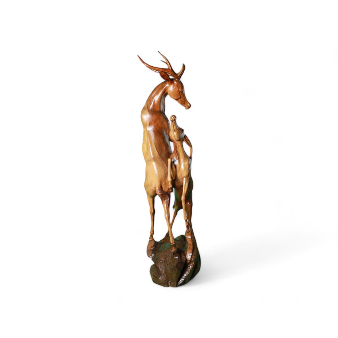 Hand-Carved Wooden Deer Sculpture |Code 18