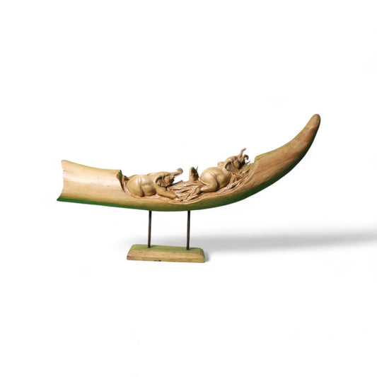 Handcrafted Decorative Wood Elephant Tusk with Intricate Carvings |Code 98