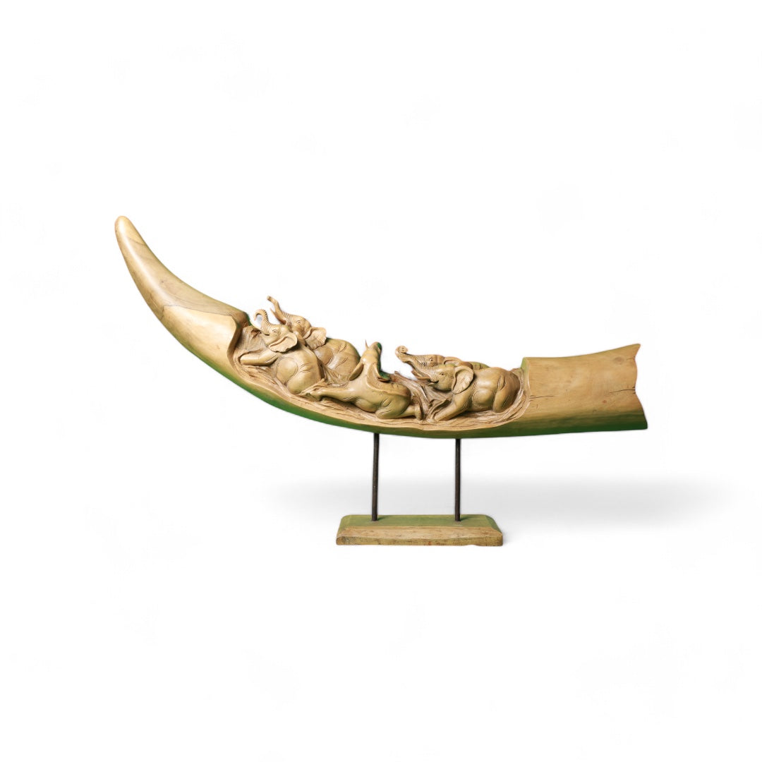 Handcrafted Decorative Wood Elephant Tusk with Intricate Carvings |Code 98