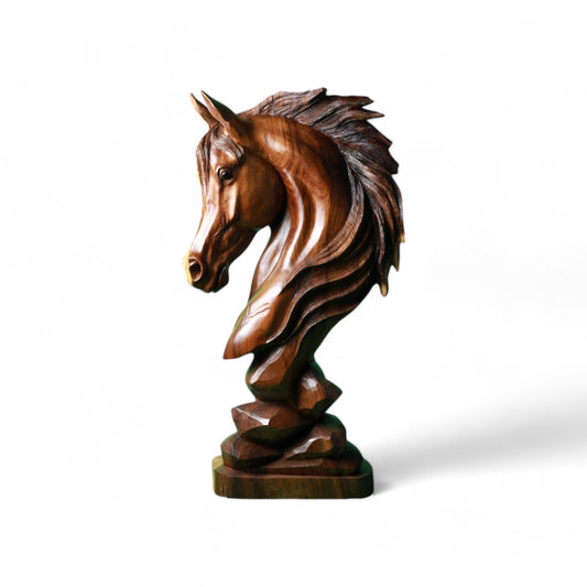 Handcrafted Wooden Horse Head Sculpture - Symbol of Power and Elegance