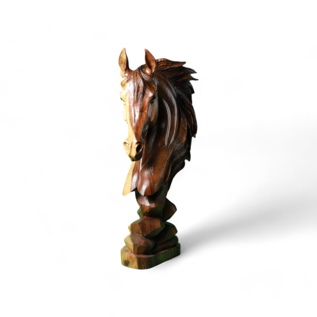 Handcrafted Wooden Horse Head Sculpture - Symbol of Power and Elegance