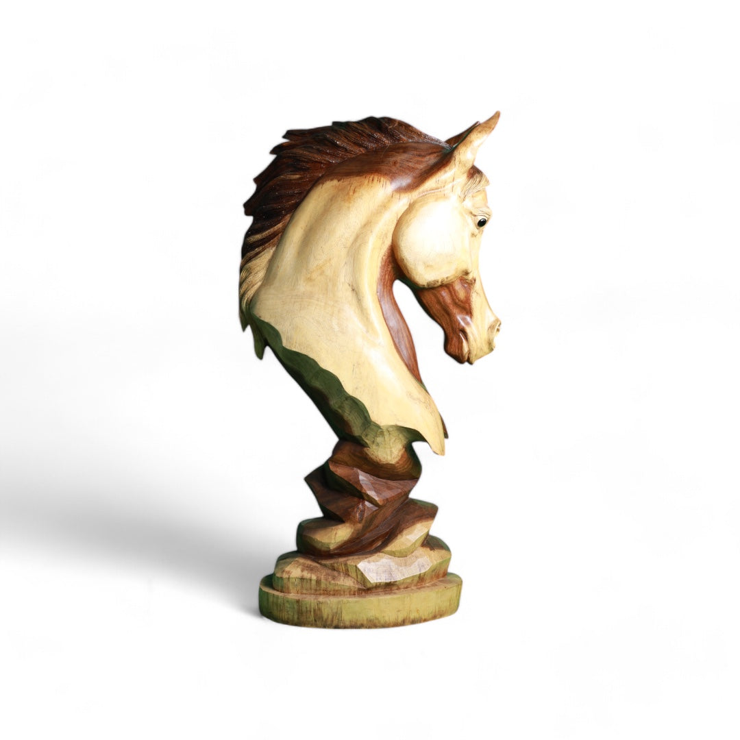 Handcrafted Wooden Horse Head Sculpture - Symbol of Power and Elegance