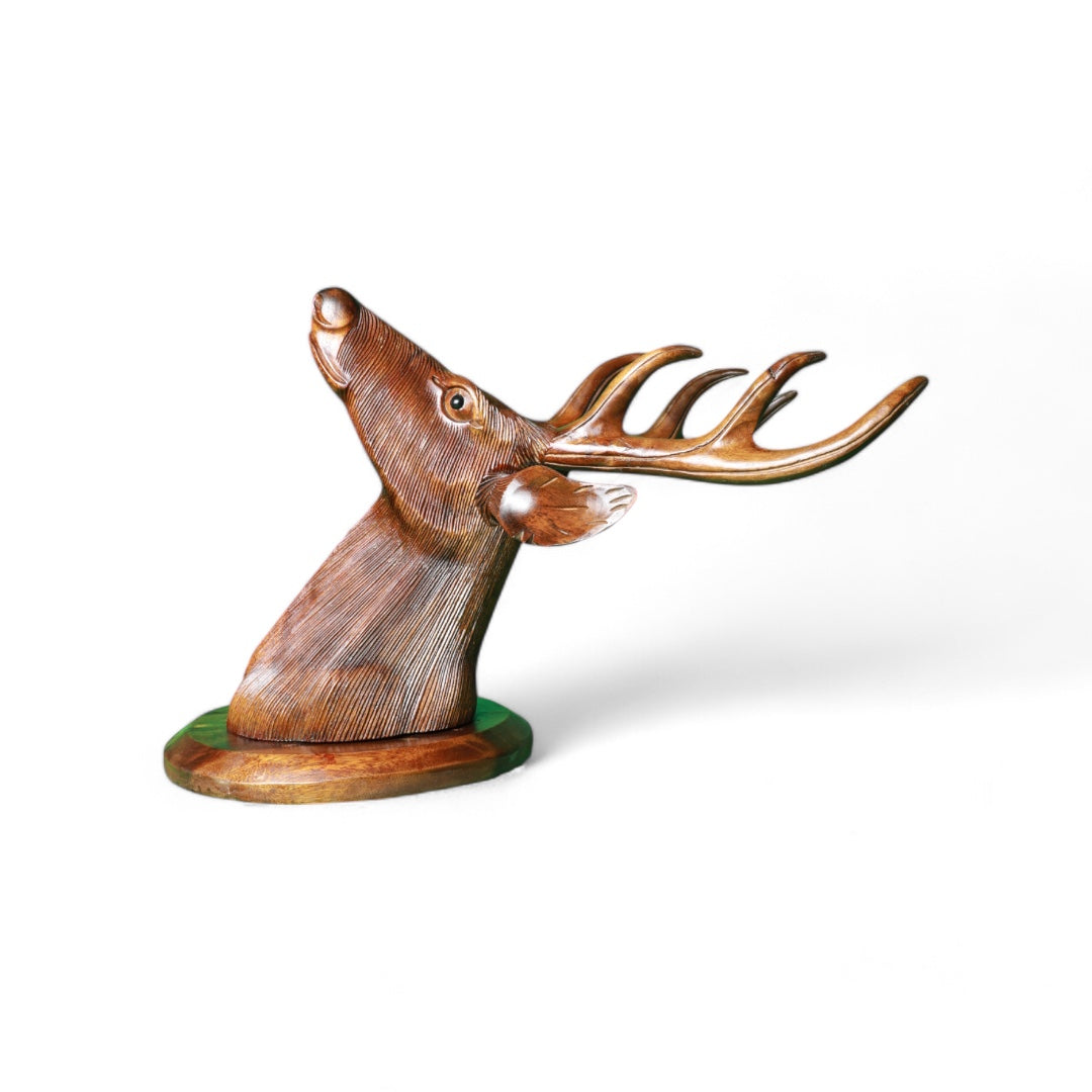 Handcrafted Wooden Deer Wall Mount Sculpture