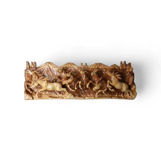 Hand-Carved Wooden Galloping Horses Sculpture