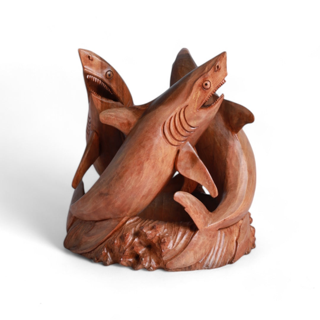 Handcrafted Decorative Wood Table with Shark Sculpture Design | Code 70