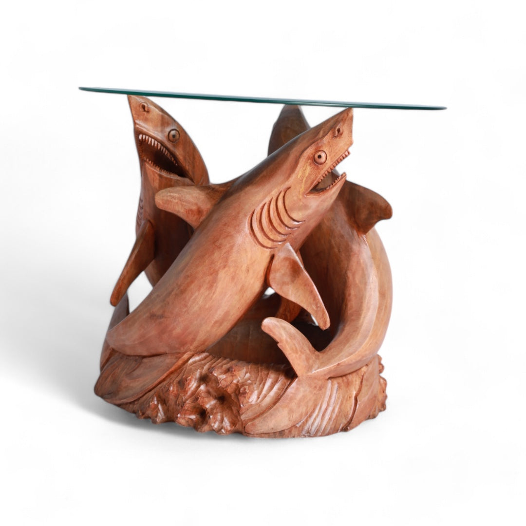 Handcrafted Decorative Wood Table with Shark Sculpture Design | Code 70