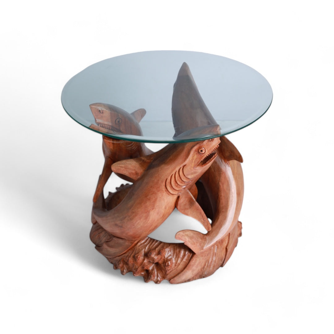 Handcrafted Decorative Wood Table with Shark Sculpture Design | Code 70