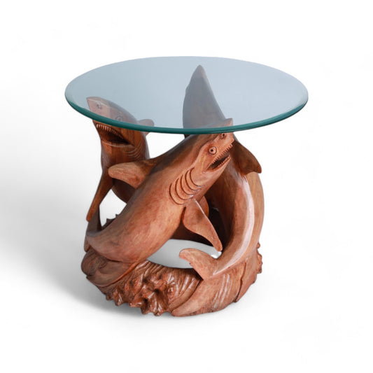 Handcrafted Decorative Wood Table with Shark Sculpture Design | Code 70