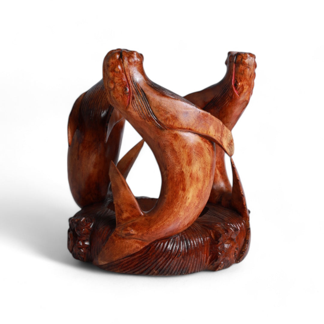 Handcrafted Decorative Wood Table with Sea Lion Sculpture Design | Code 100