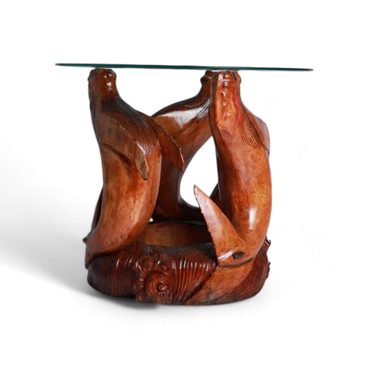 Handcrafted Decorative Wood Table with Sea Lion Sculpture Design | Code 100