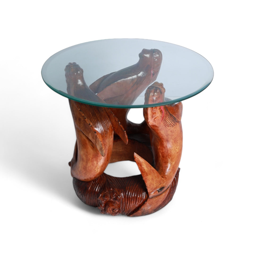 Handcrafted Decorative Wood Table with Sea Lion Sculpture Design | Code 100