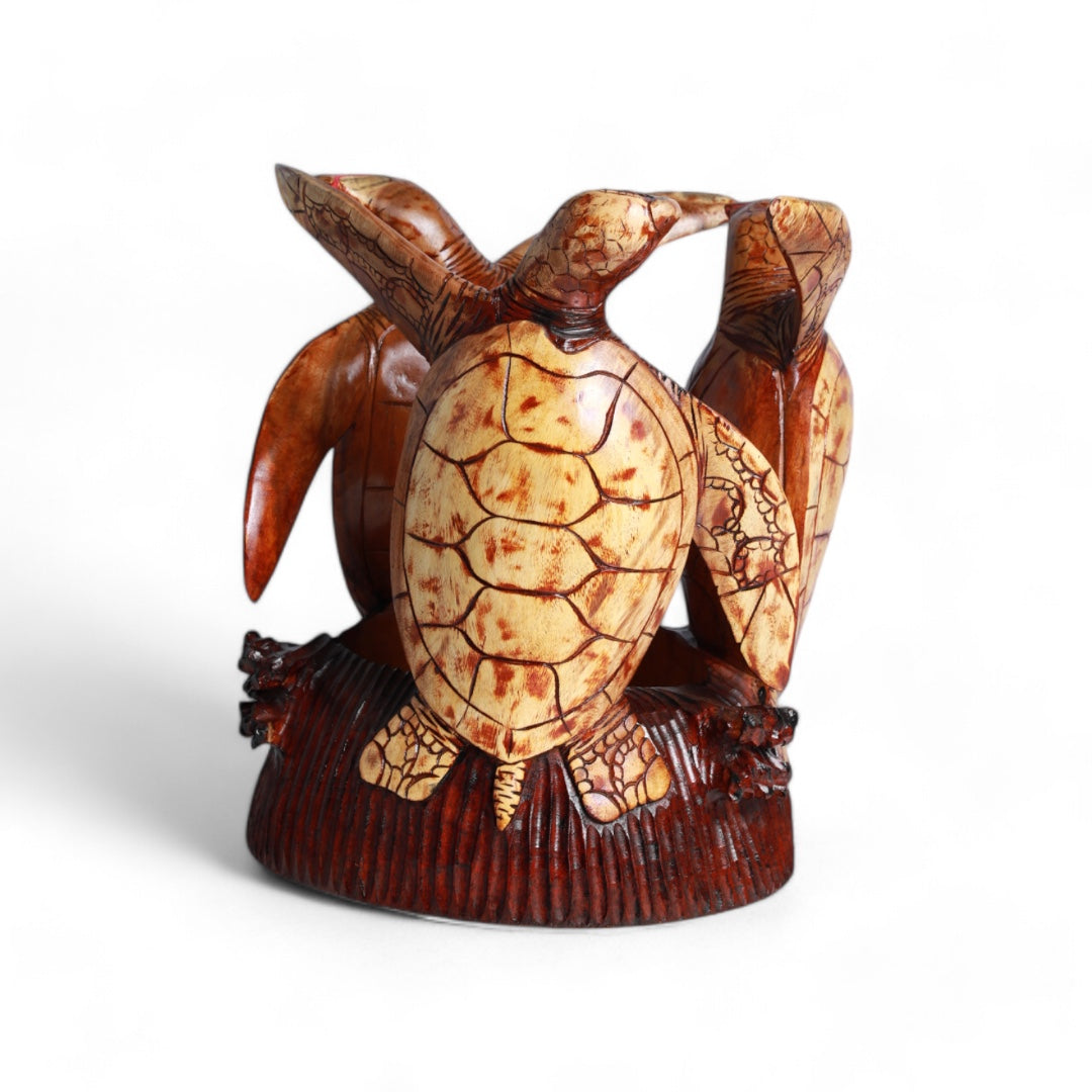 Handcrafted Decorative Wood Table with Turtles Sculpture Design | Code 655