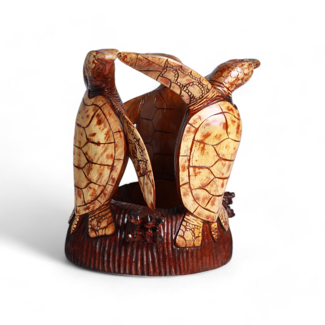 Handcrafted Decorative Wood Table with Turtles Sculpture Design | Code 655