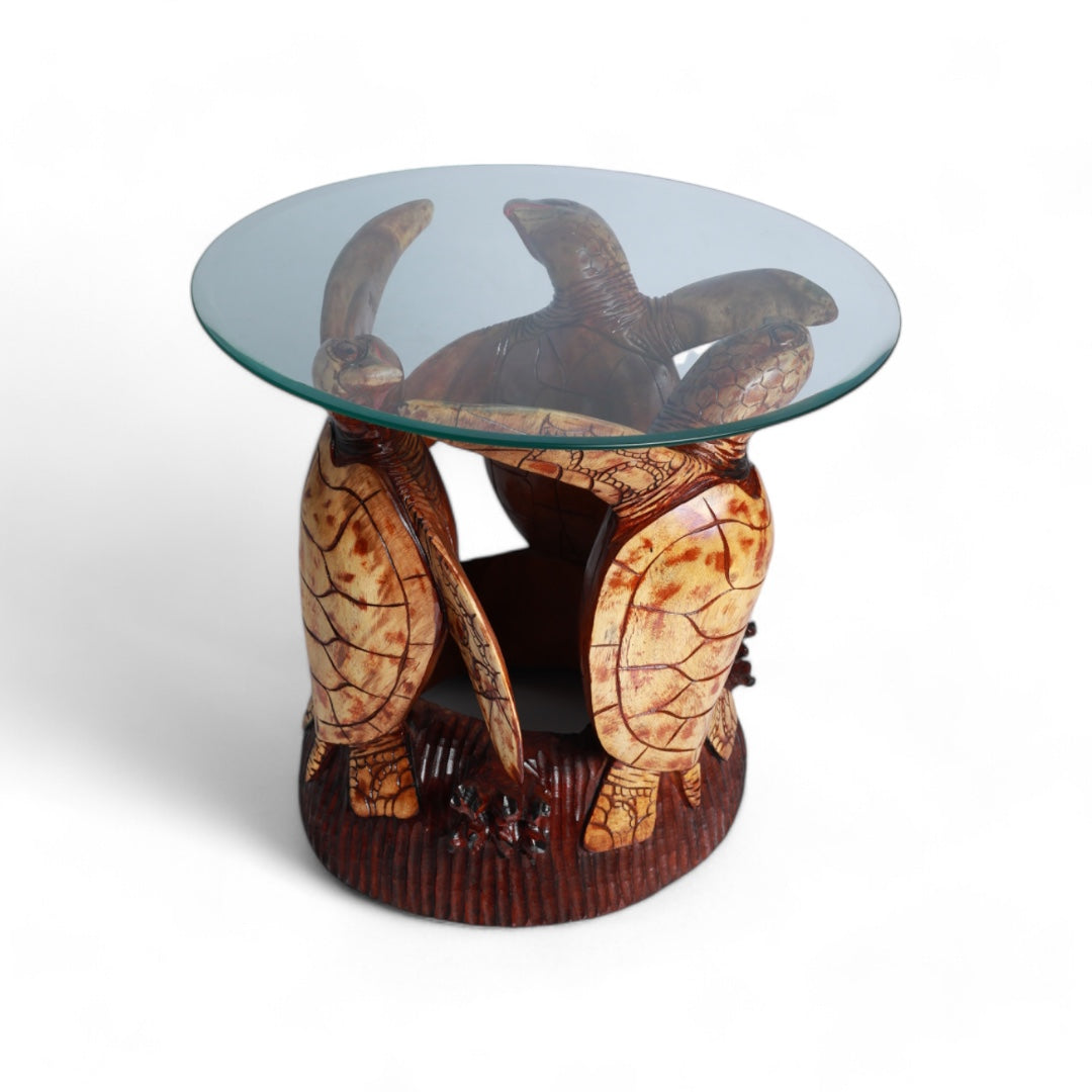 Handcrafted Decorative Wood Table with Turtles Sculpture Design | Code 655