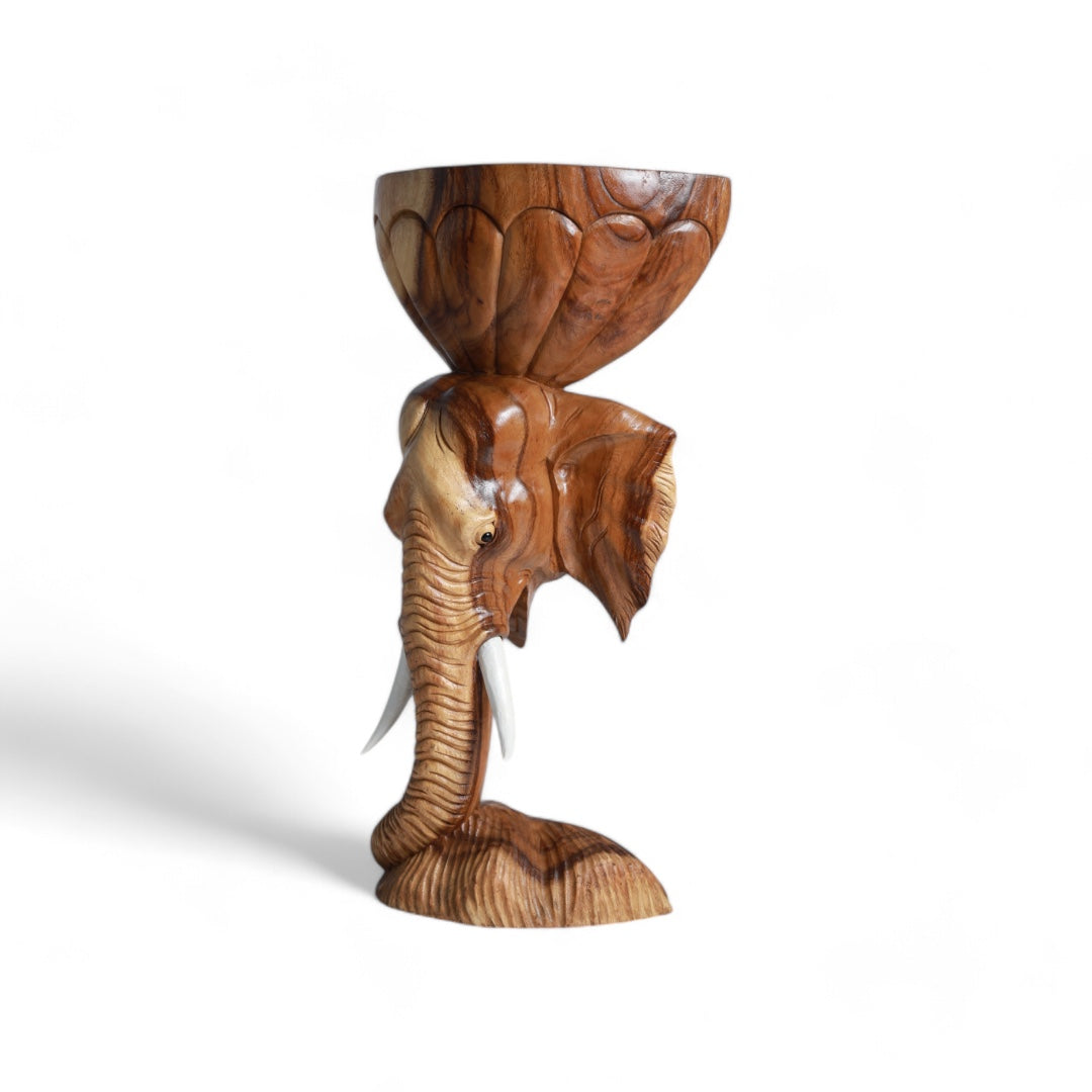 Handcrafted Decorative Wood Console Table with Elephant Sculpture Design