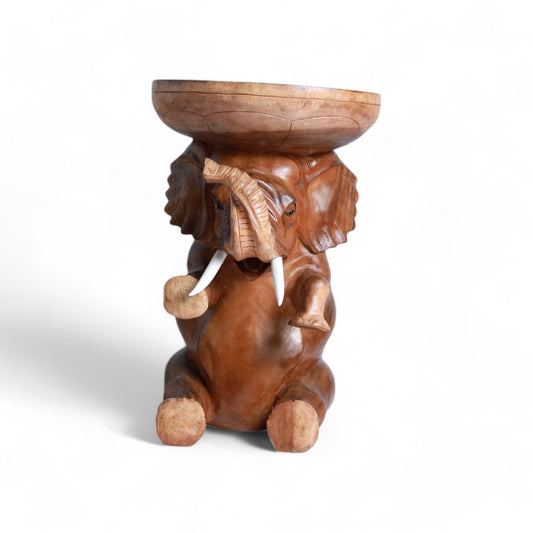 Handcrafted Decorative Wood Table with Elephant Sculpture Design