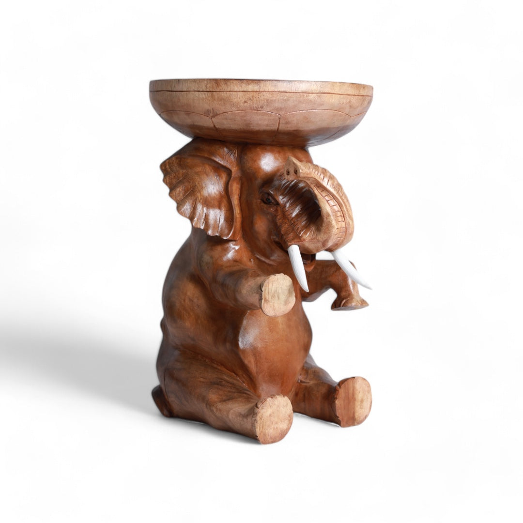 Handcrafted Decorative Wood Table with Elephant Sculpture Design