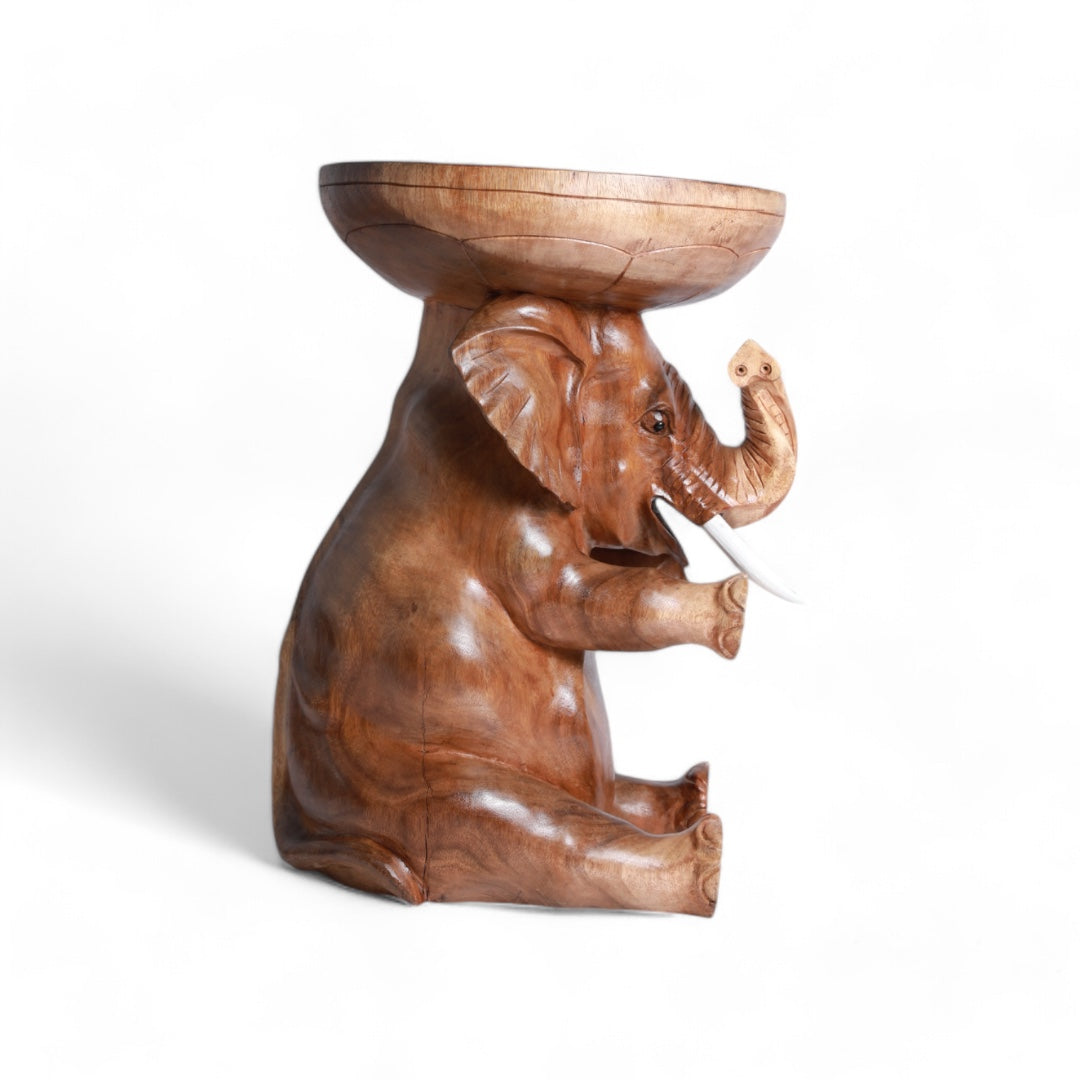 Handcrafted Decorative Wood Table with Elephant Sculpture Design