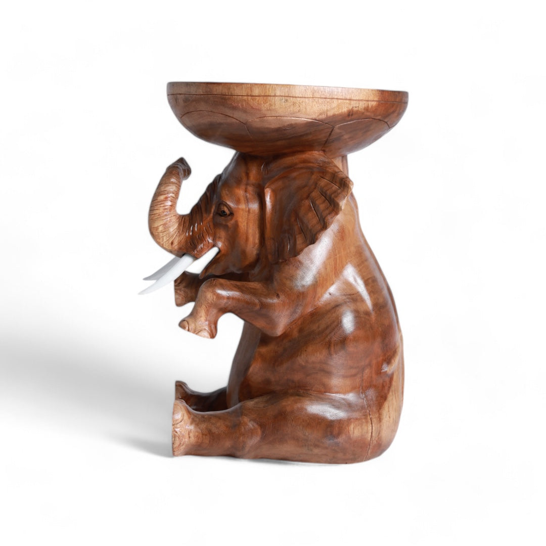 Handcrafted Decorative Wood Table with Elephant Sculpture Design