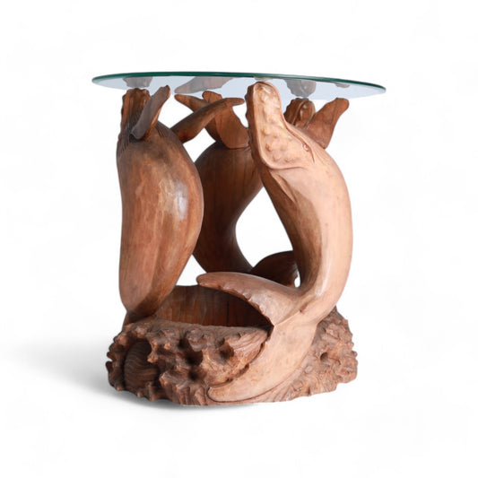 Handcrafted Decorative Wood Table with Whale Sculpture Design | Code 72