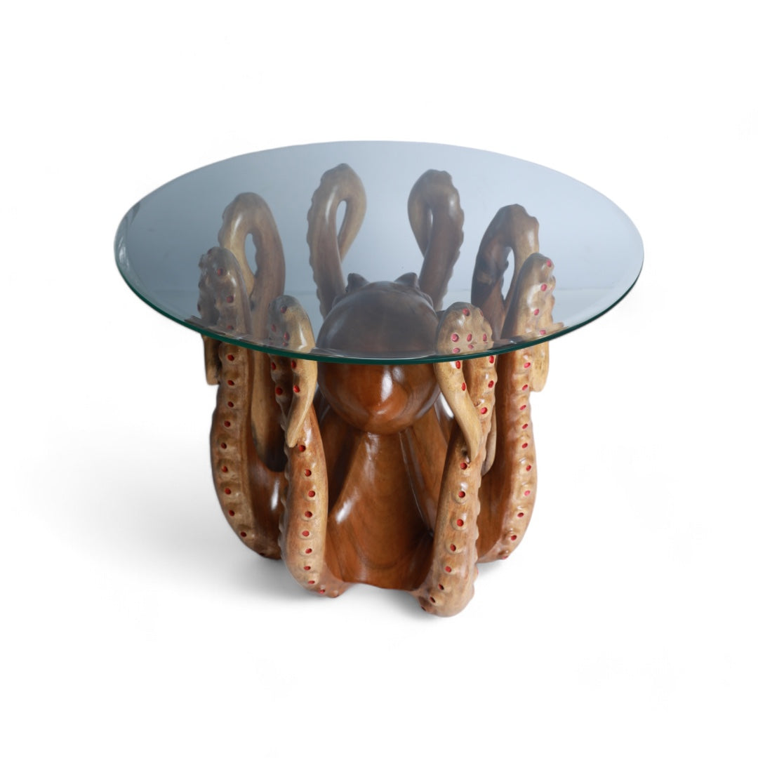 Handcrafted Decorative Wood Table with Octopus Sculpture Design |Code 67