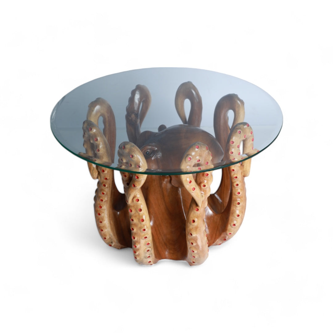 Handcrafted Decorative Wood Table with Octopus Sculpture Design |Code 67