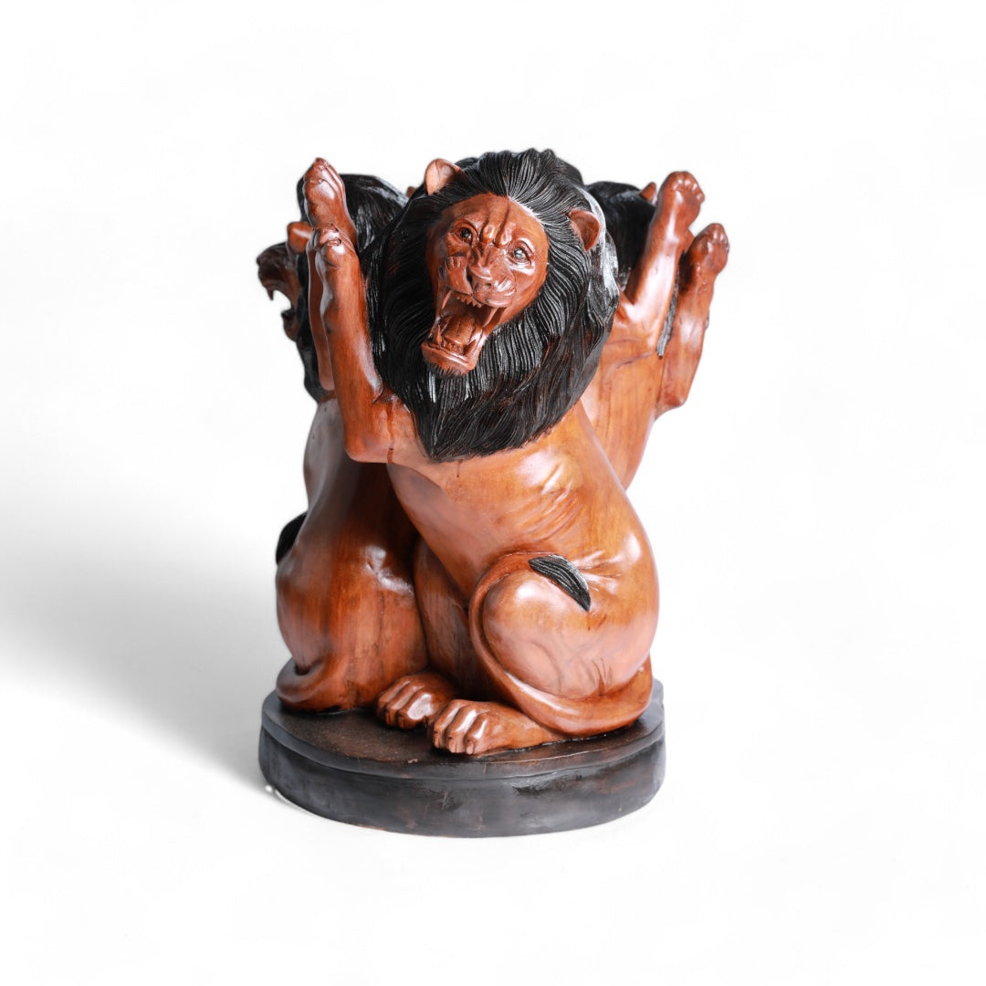 Handcrafted Decorative Wood Table with Lion Sculpture Design | Code 101