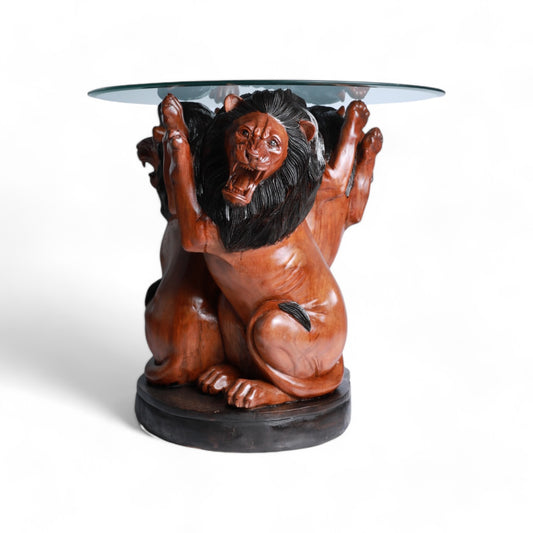 Handcrafted Decorative Wood Table with Lion Sculpture Design | Code 101