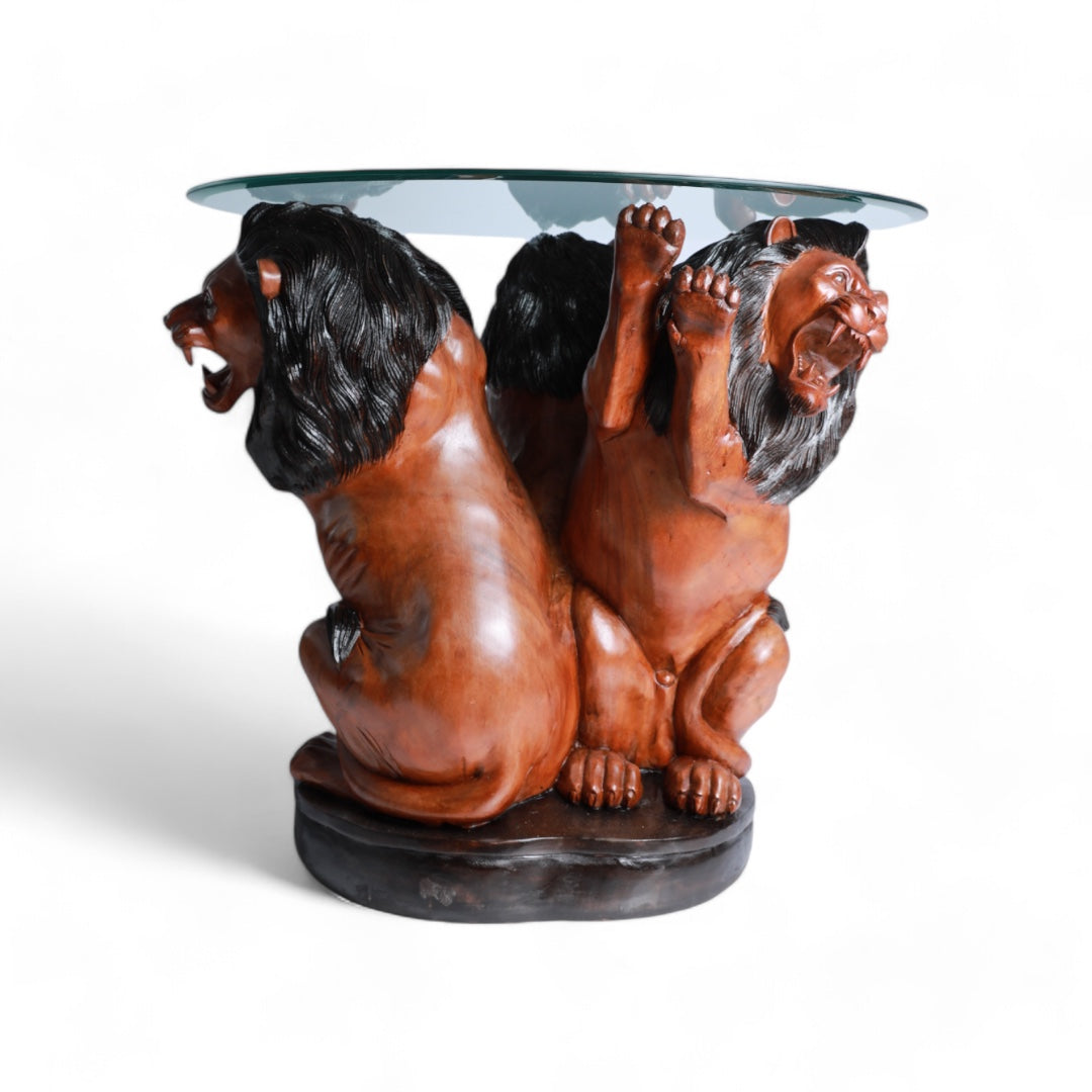 Handcrafted Decorative Wood Table with Lion Sculpture Design | Code 101