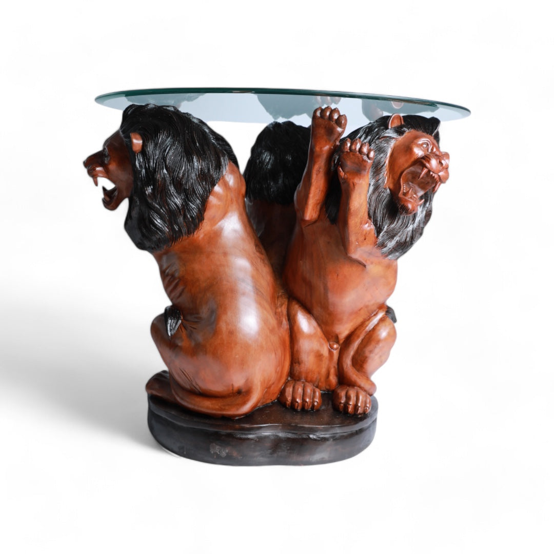 Handcrafted Decorative Wood Table with Lion Sculpture Design | Code 101