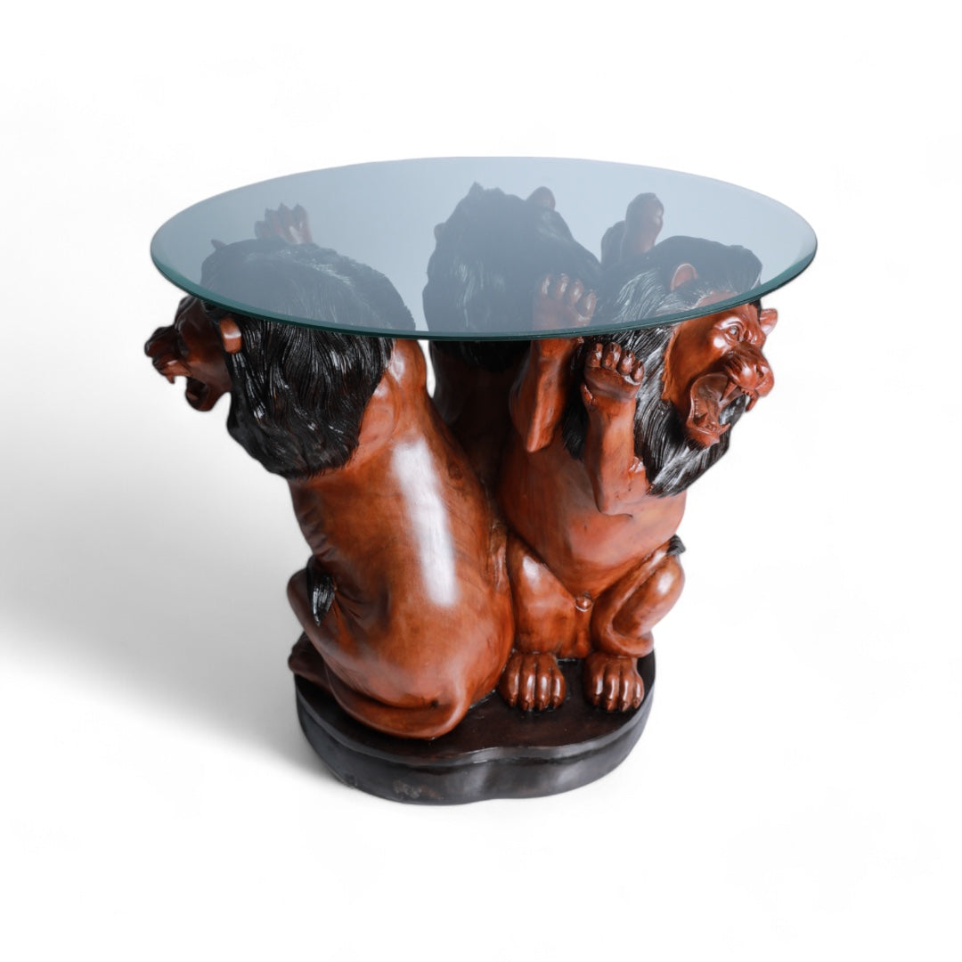 Handcrafted Decorative Wood Table with Lion Sculpture Design | Code 101