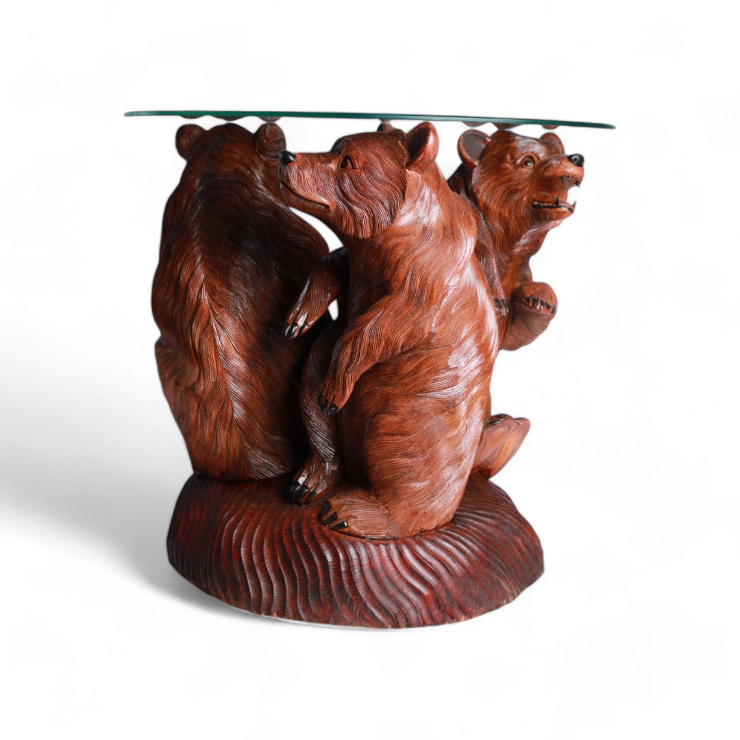 Handcrafted Decorative Wood Table with Bear Sculpture Design |Code 68