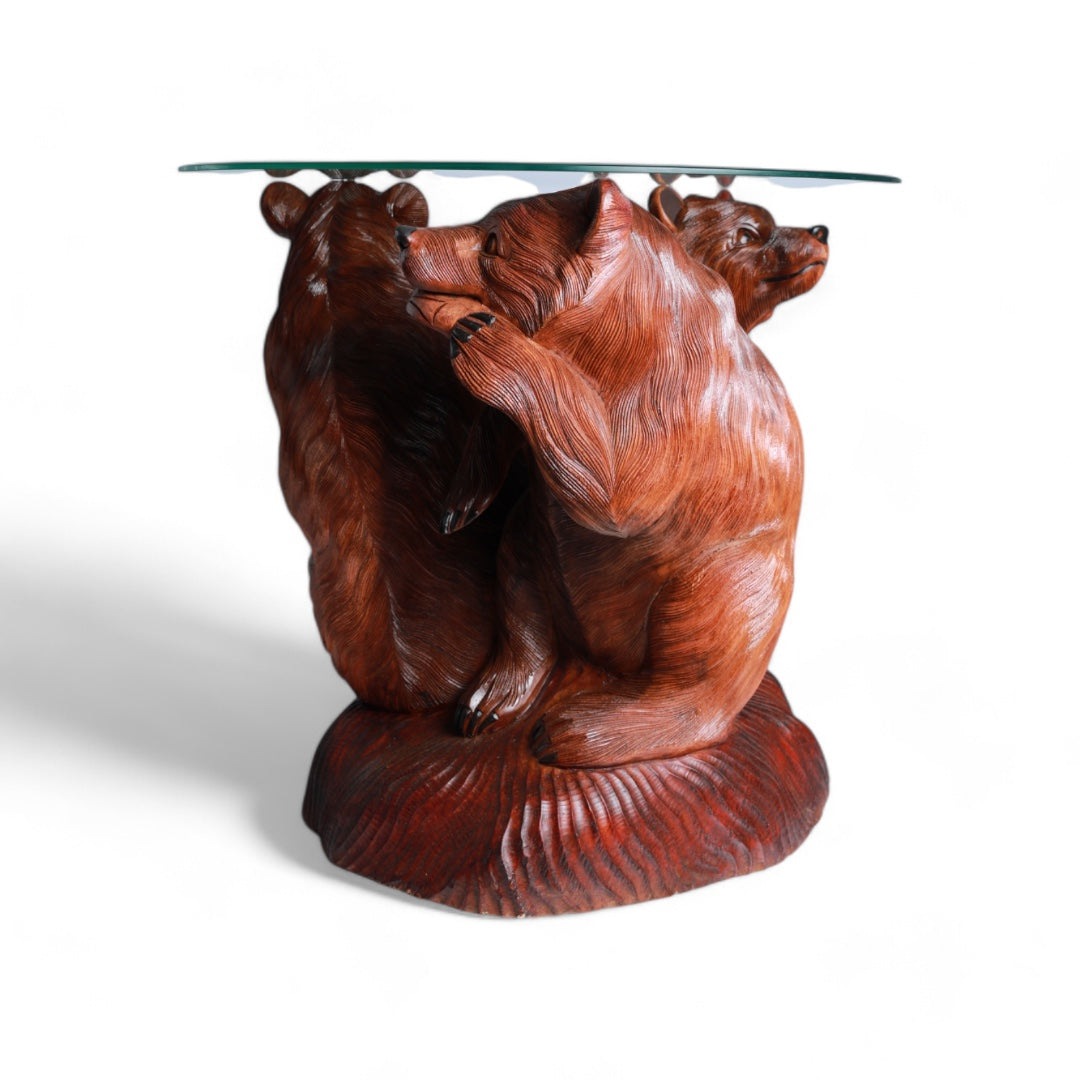 Handcrafted Decorative Wood Table with Bear Sculpture Design |Code 68