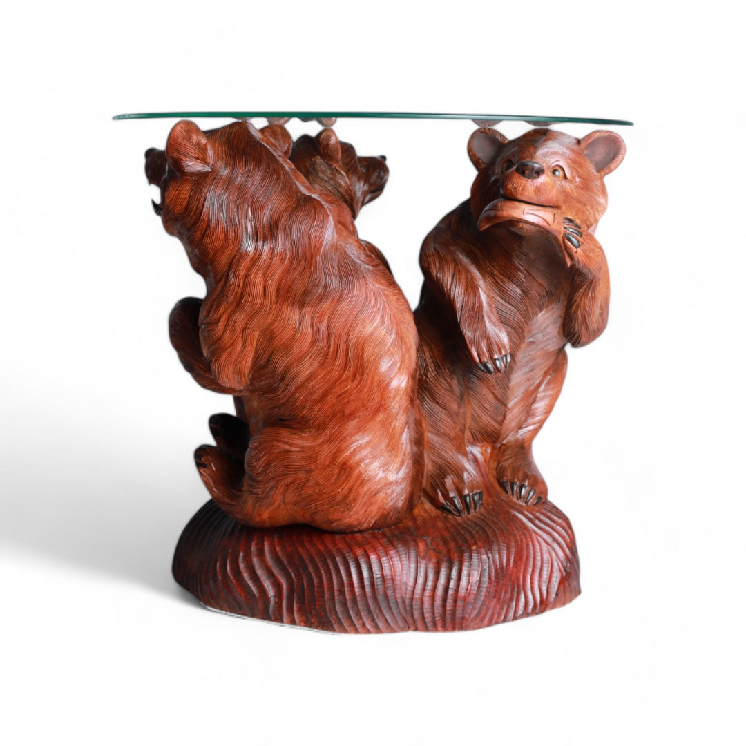 Handcrafted Decorative Wood Table with Bear Sculpture Design |Code 68