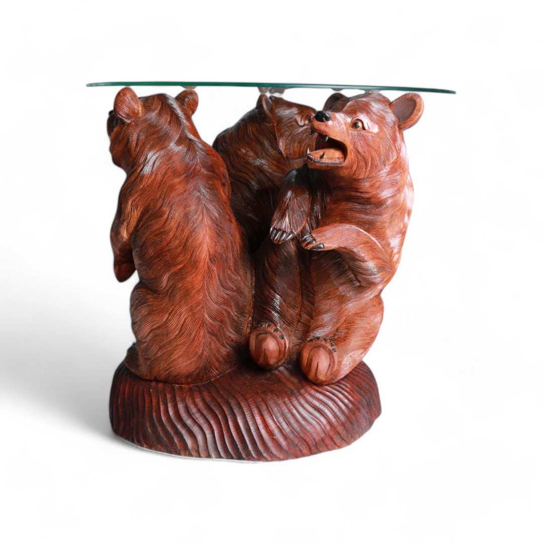 Handcrafted Decorative Wood Table with Bear Sculpture Design |Code 68